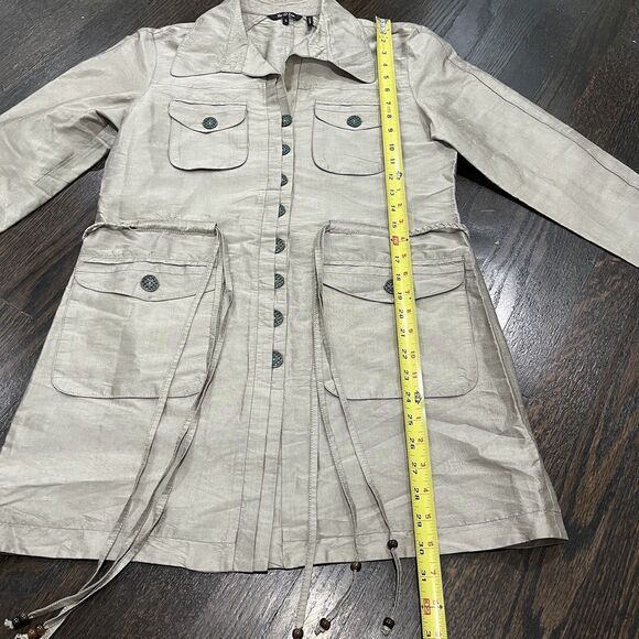 Nic & Zoe Silk Jacket Women’s Small Beige Taupe Trench Button Up Pockets Tassels - Picture 9 of 10